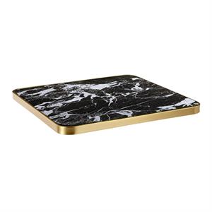 1 1/8"  Striking  White Veining Black Marble Sintered Stone Table Top with Gold Stainless Steel Edge, Indoor/Outdoor Use