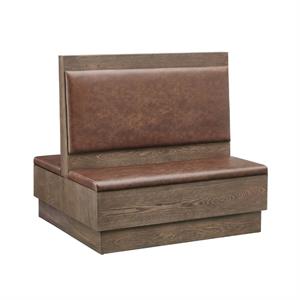 47"L x 46"H Double Booth with Brown Vinyl Seat and Back, Walnut Veneer Frame