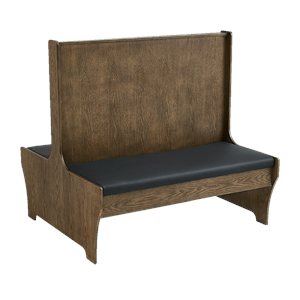 Walnut Color Veneer Wood Frame Double Booth w/ Black Vinyl Seat