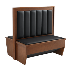 Veneer Frame 6-Vertical-Channel Back Double Booth w/ Black Vinyl Seat & Back