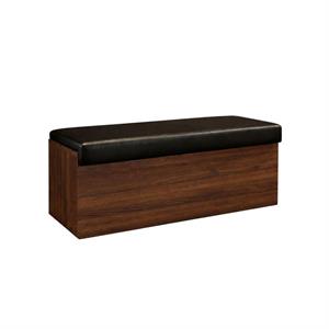 48" x 18"H Backless Indoor Bench with Black Vinyl Seat and Walnut Veneer Base