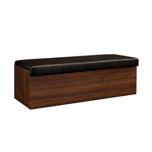 60" x 18"H Backless Indoor Bench with Black Vinyl Seat and Walnut Veneer Base