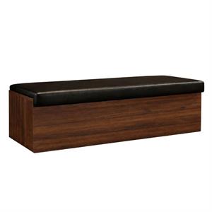 72" x 18"H Backless Indoor Bench with Black Vinyl Seat and Walnut Veneer Base