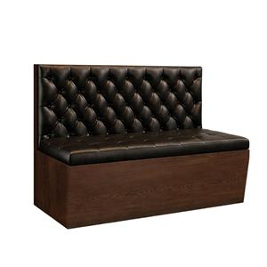 60"L x 42"H Single Booth with Walnut Veneer Frame, Black Vinyl Seat, and Diamond Tufted Back
