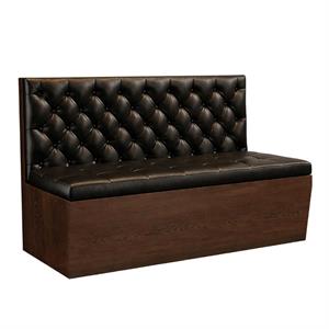 72"L x 42"H Single Booth with Walnut Veneer Frame, Black Vinyl Seat, and Diamond Tufted Back