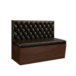 48"L x 42"H Single Booth with Walnut Veneer Frame, Black Vinyl Seat, and Diamond Tufted Back