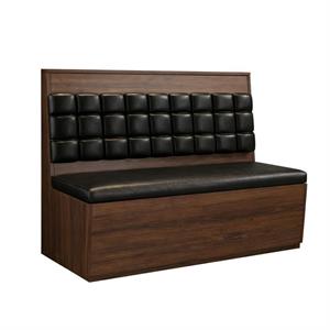 60"L x 42"H Single Booth with Walnut Veneer Frame, Black Vinyl Seat, and Square Tufted Back
