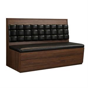 72"L x 42"H Single Booth with Walnut Veneer Frame, Black Vinyl Seat, and Square Tufted Back