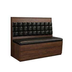 48"L x 42"H Single Booth with Walnut Veneer Frame, Black Vinyl Seat, and Square Tufted Back