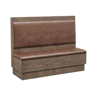 60"L x 46"H Single Booth with Brown Vinyl Seat and Back, Walnut Veneer Frame