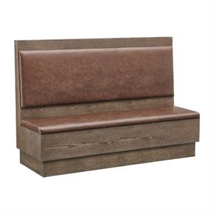 72"L x 46"H Single Booth with Brown Vinyl Seat and Back, Walnut Veneer Frame