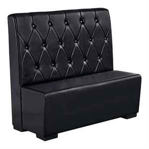 Button Tufted Back Vinyl Booth in Black, Wood Frame