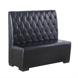 Button Tufted Back Vinyl Booth in Black with Wood Frame