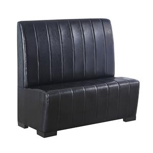 44"H, Vertical Channel Vinyl Back Upholstered Single Booth in Black, Wood Frame