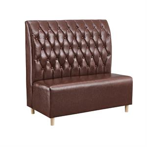 48"L x 46"H Wood Single Booth with Brown Vinyl Upholstery, Diamond Tufted Back, and Natural Frame