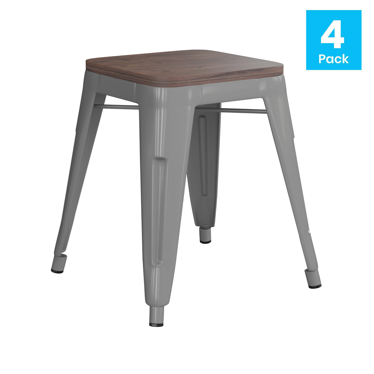 Set of 4 18" Table Height Indoor Stackable Metal Stool with Wood Seat - Image 2