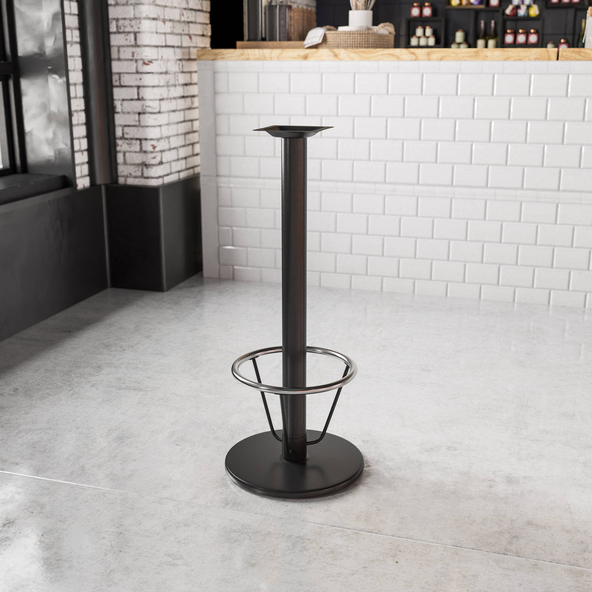 18" Round Restaurant Table Base with 3" Dia. Bar Height Column and Foot Ring - Image 2