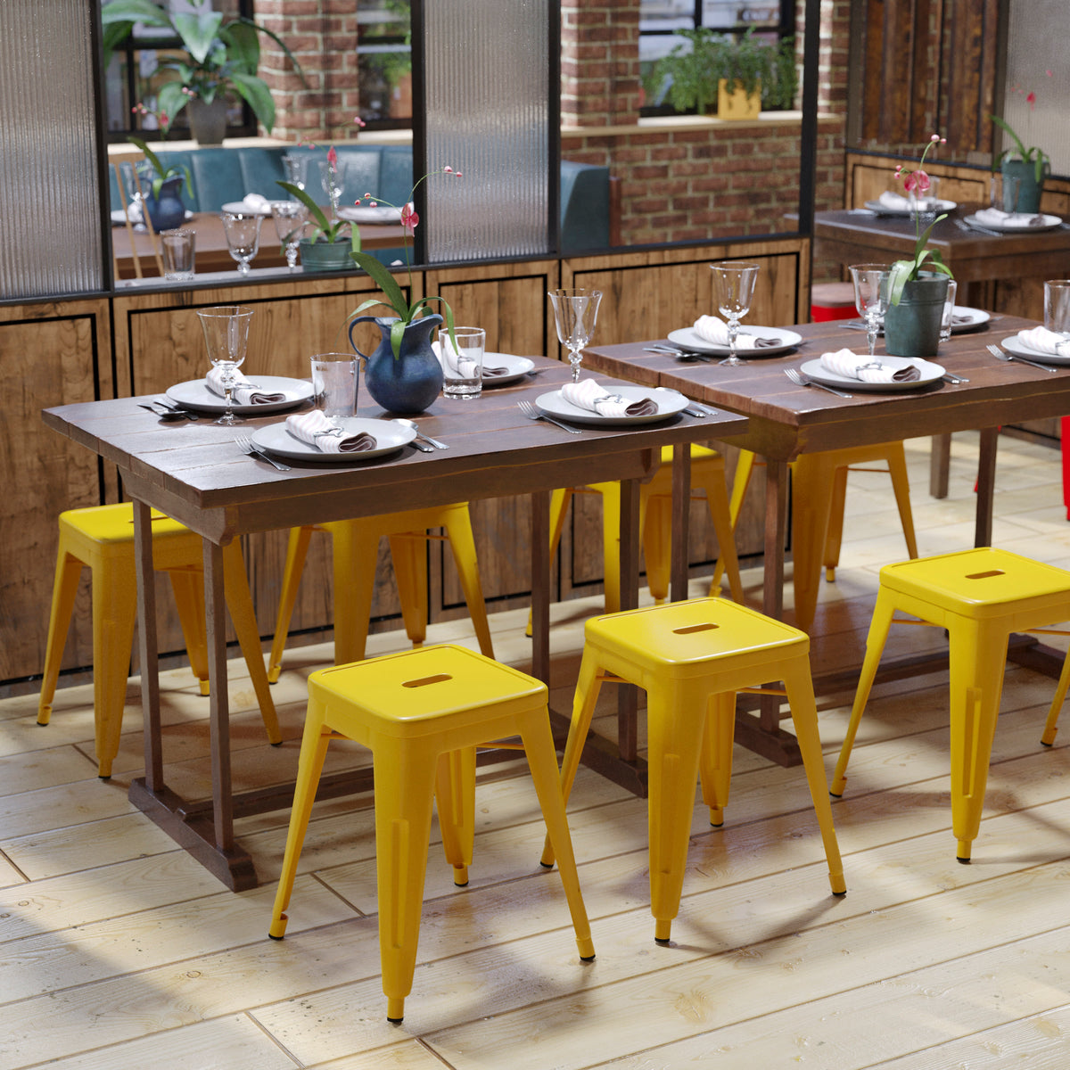 18 Inch Table Height Indoor Stackable Metal Dining Stool-Set of 4 - Image 3