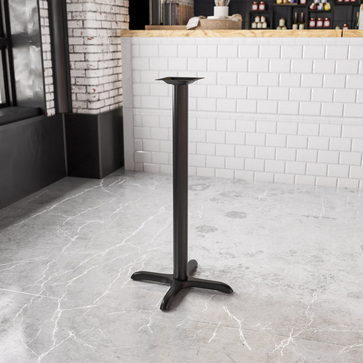 22" x 22" Restaurant Table X-Base with 3" Dia. Bar Height Column - Image 2