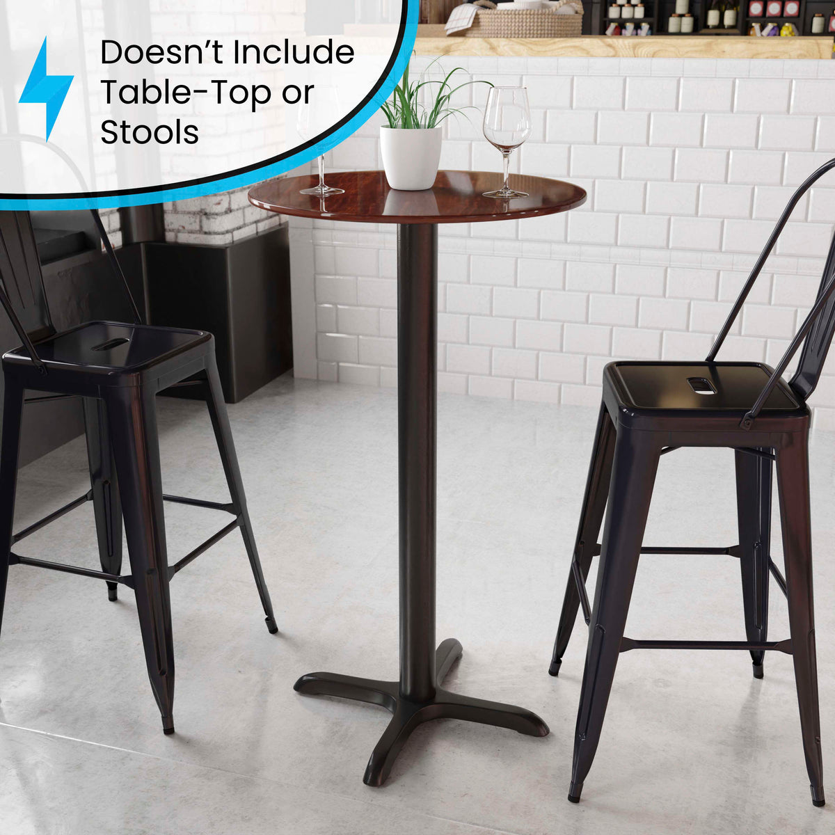 22" x 22" Restaurant Table X-Base with 3" Dia. Bar Height Column - Image 4