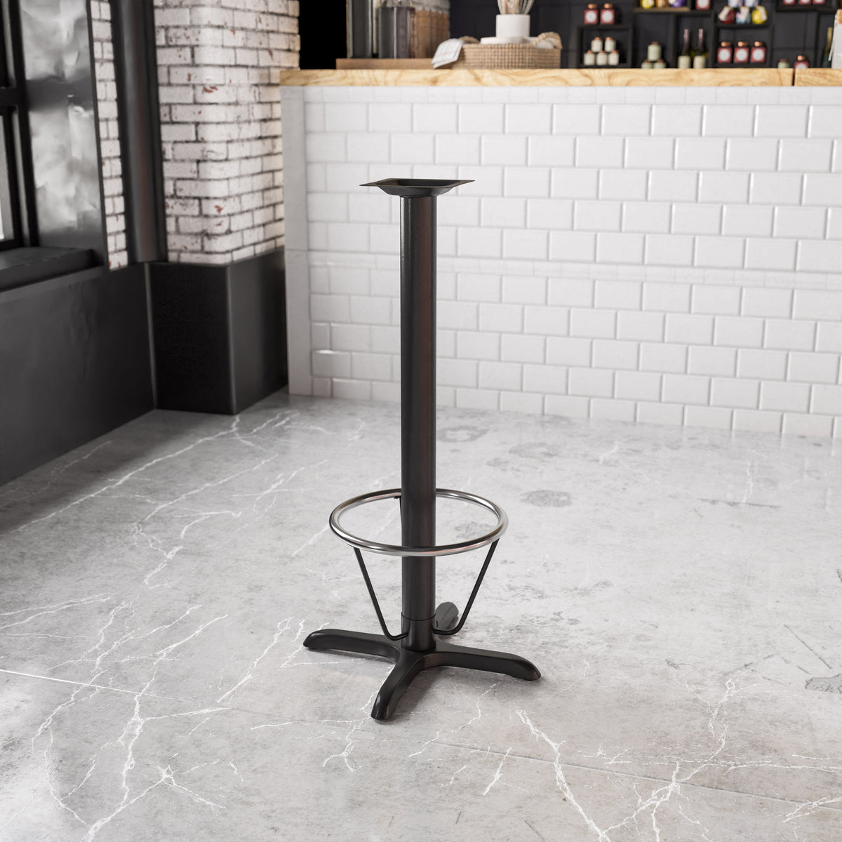 22" x 22" Restaurant Table X-Base with 3" Dia. Bar Height Column & Foot Ring - Image 2