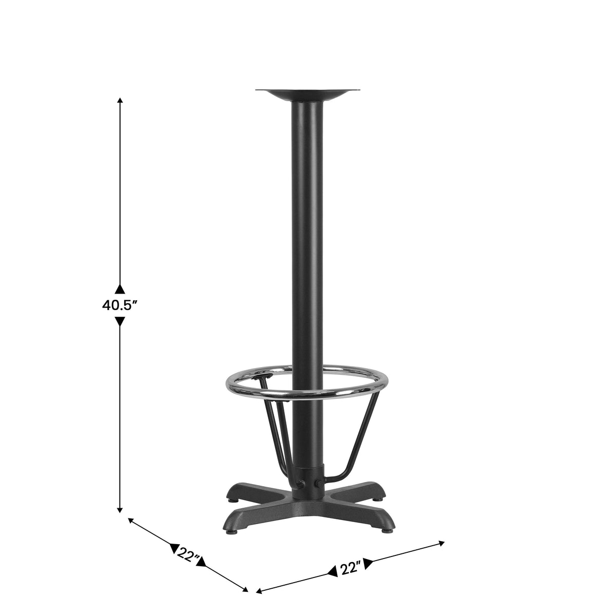 22" x 22" Restaurant Table X-Base with 3" Dia. Bar Height Column & Foot Ring - Image 3