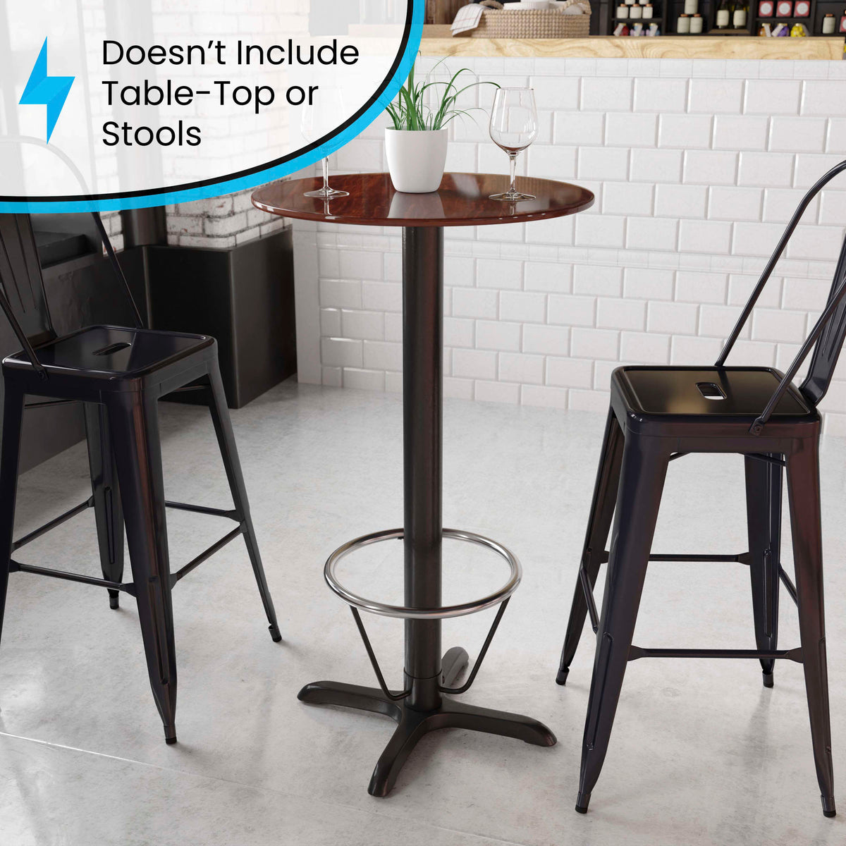 22" x 22" Restaurant Table X-Base with 3" Dia. Bar Height Column & Foot Ring - Image 4