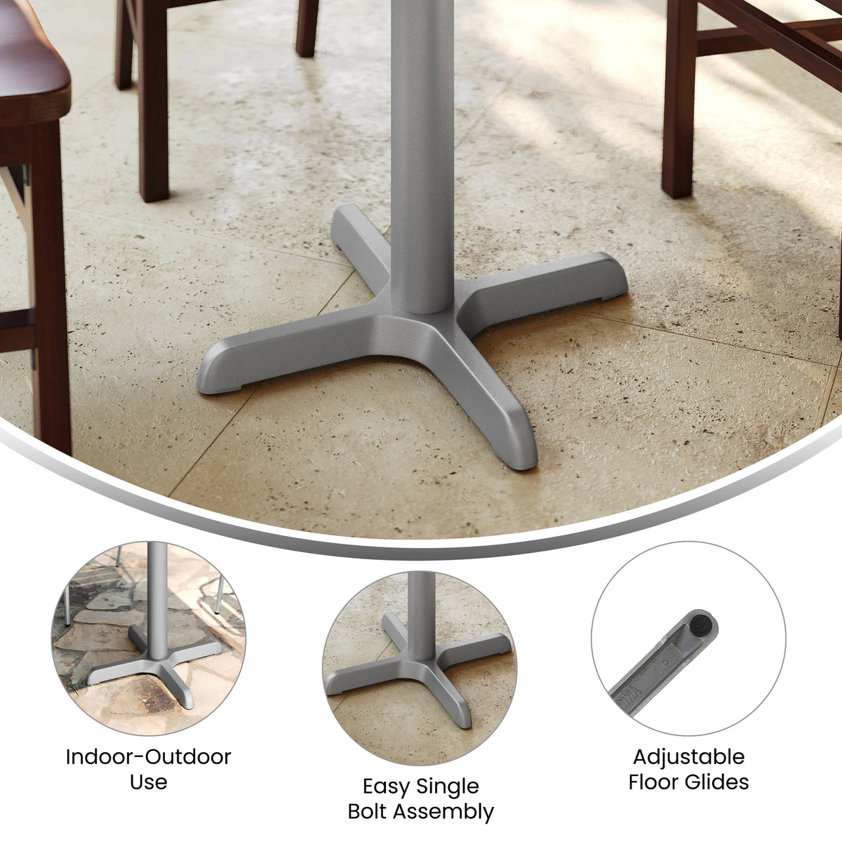 22" x 22" Restaurant Table X-Base with 3" Dia. Table Height Column - Image 3