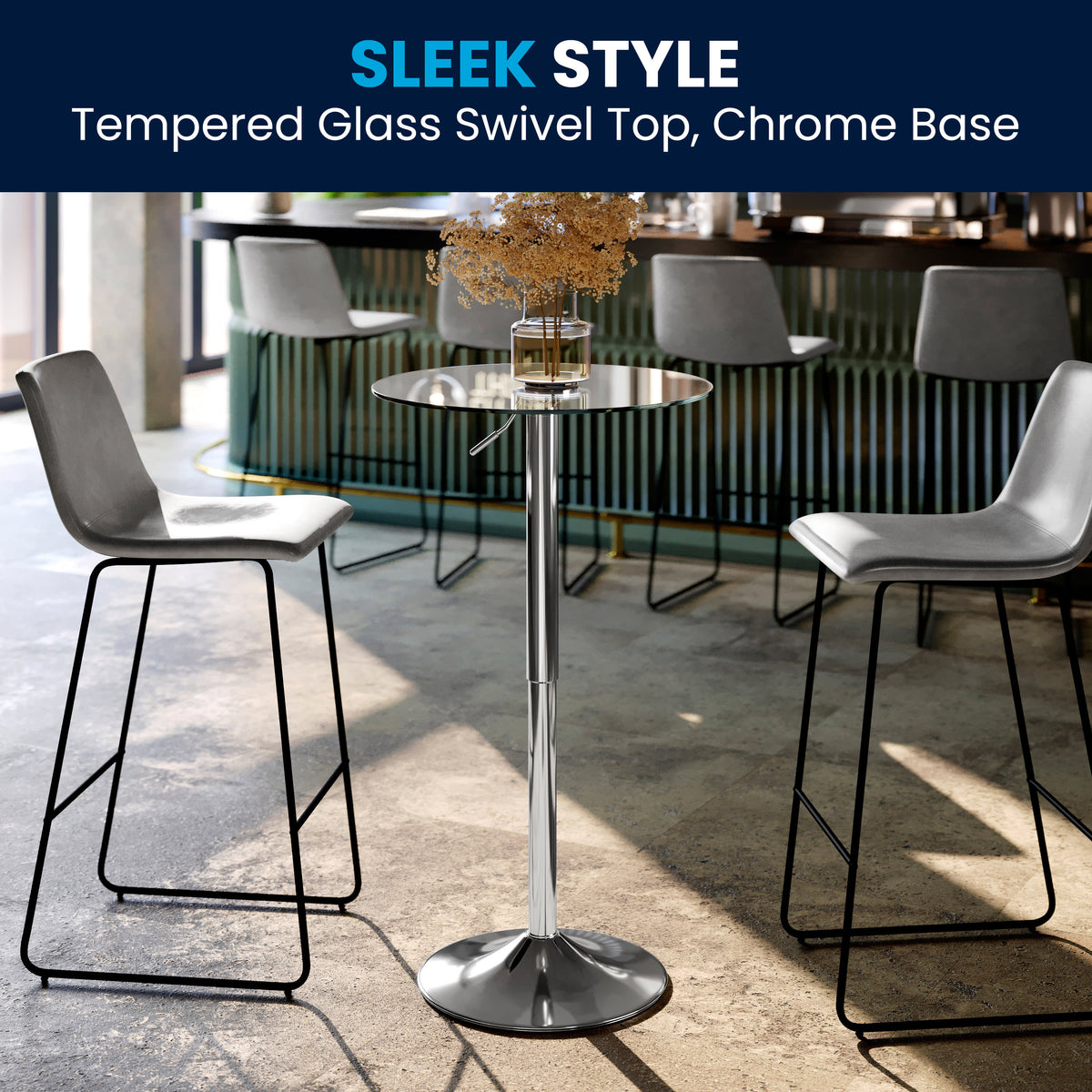 23.5" Round Adjustable Height Glass Table (Adjustable Range 33.5" - 41") - Image 2