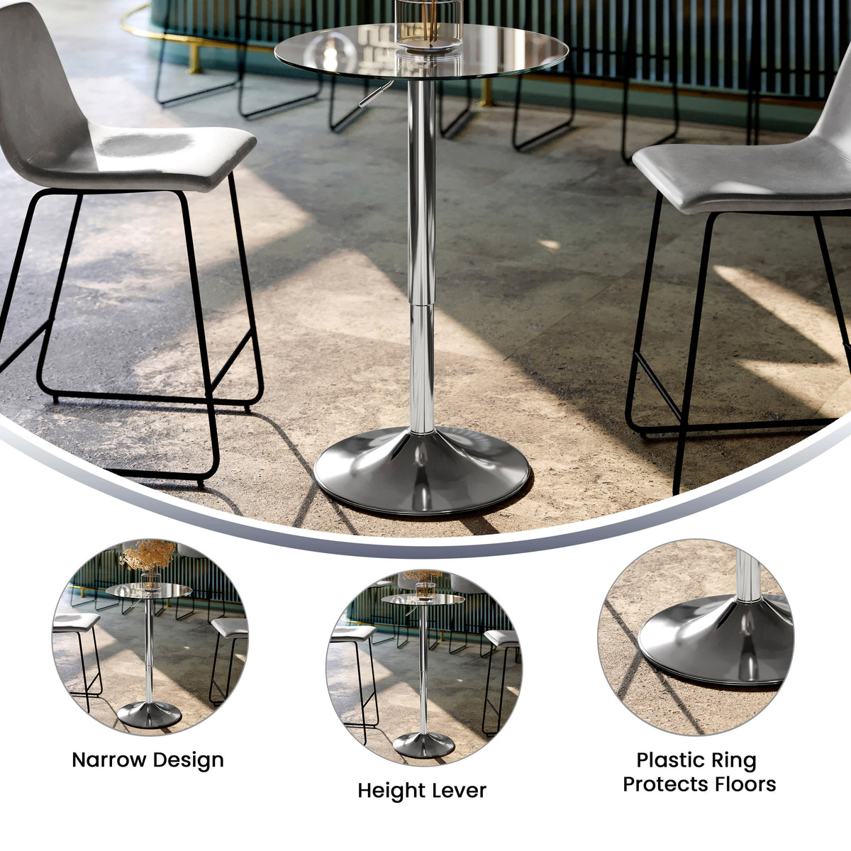23.5" Round Adjustable Height Glass Table (Adjustable Range 33.5" - 41") - Image 3