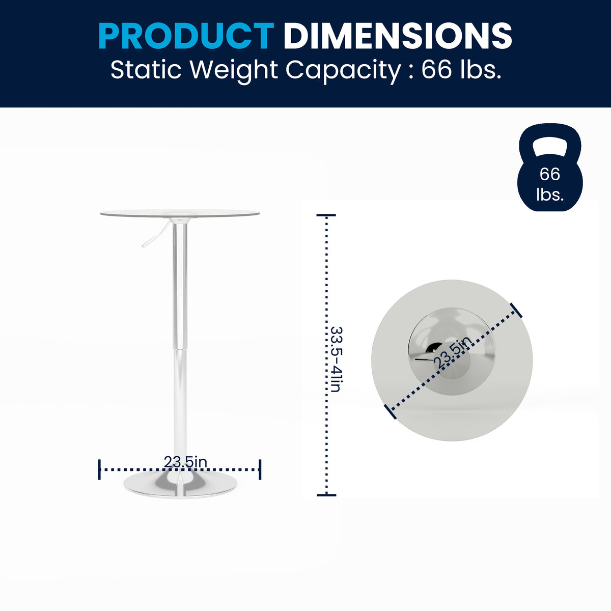 23.5" Round Adjustable Height Glass Table (Adjustable Range 33.5" - 41") - Image 4