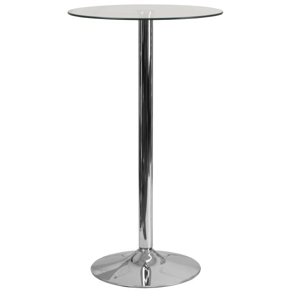 23.5" Round Glass Table with 35.5"H Chrome Base - Pedestal Table - Event Table