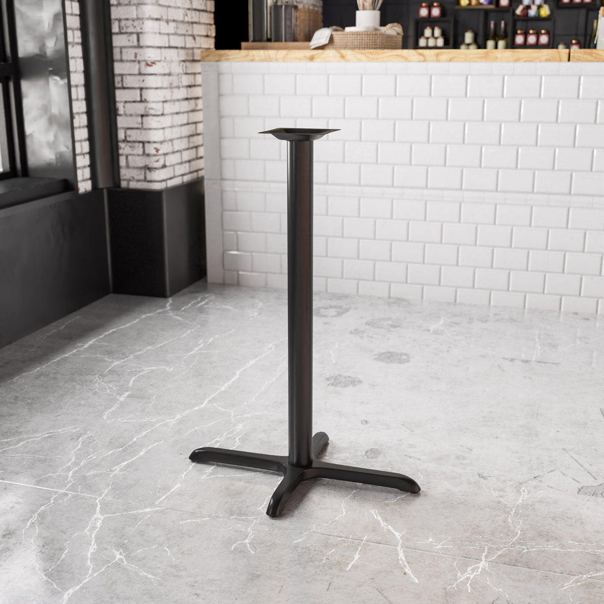 23.5" x 29.5" Restaurant Table X-Base with 3" Dia. Bar Height Column - Image 2