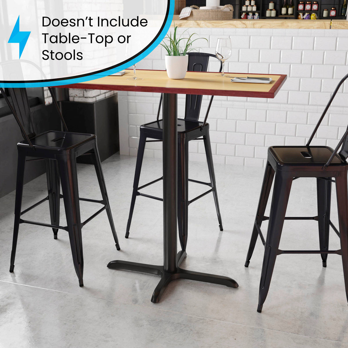 23.5" x 29.5" Restaurant Table X-Base with 3" Dia. Bar Height Column - Image 4