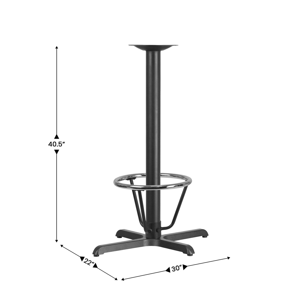 23.5" x 29.5" Restaurant Table X-Base with 3" Dia. Bar Height Column & Foot Ring - Image 3
