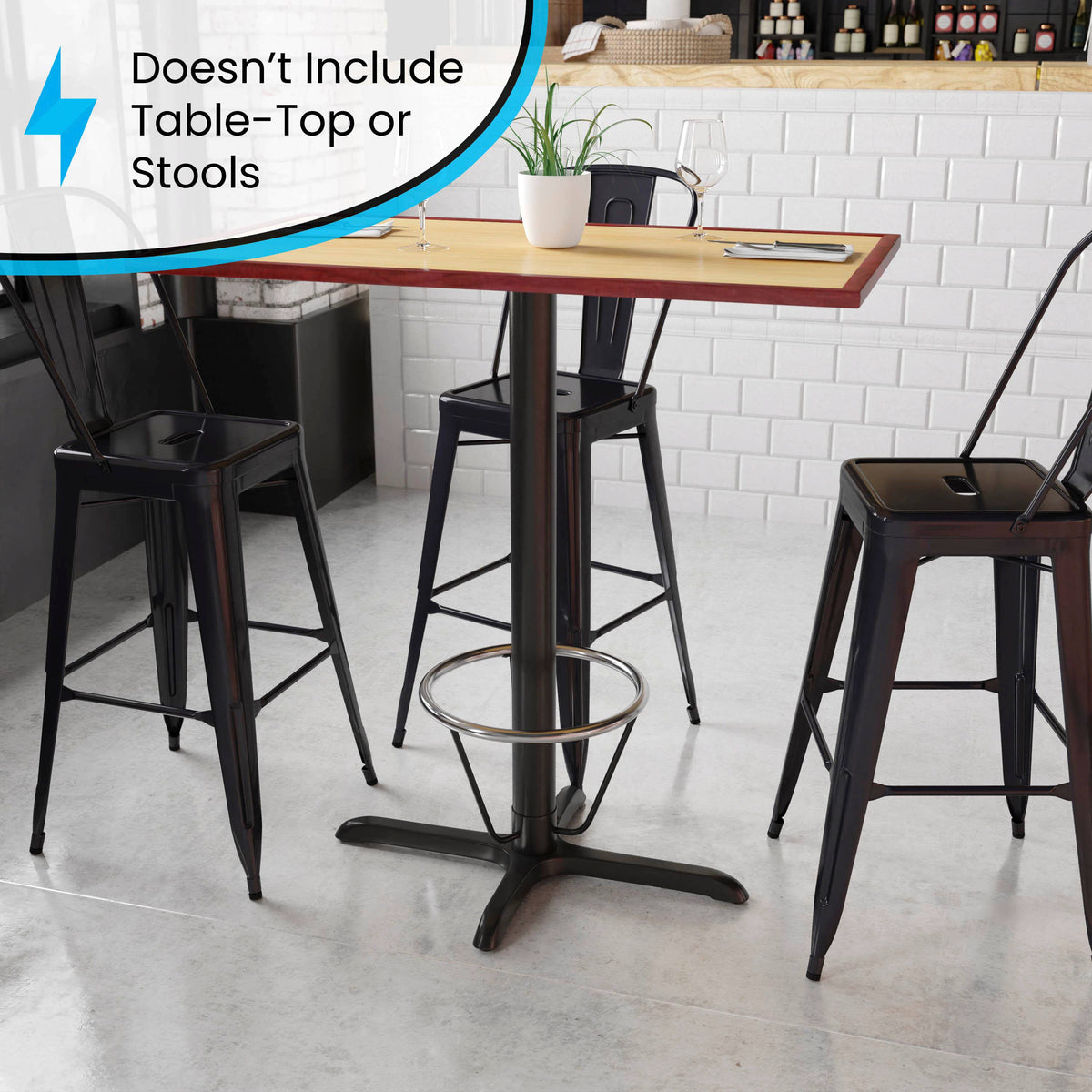 23.5" x 29.5" Restaurant Table X-Base with 3" Dia. Bar Height Column & Foot Ring - Image 4