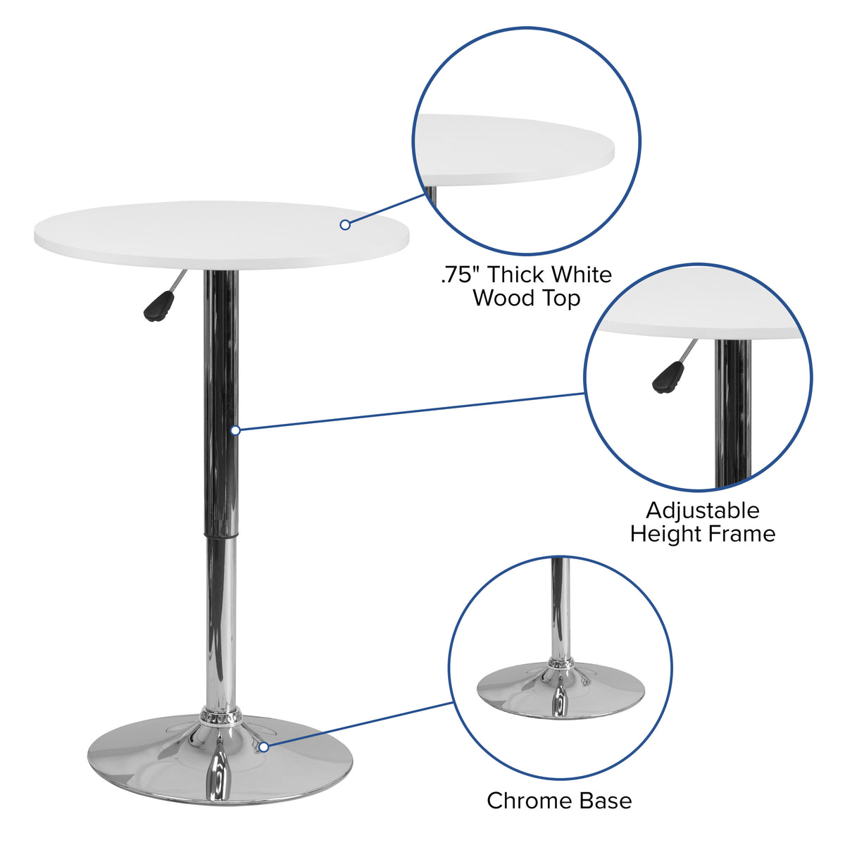 23.75" Round Adjustable White Wood Table (Adjustable Range 26.25" - 35.75") - Image 3