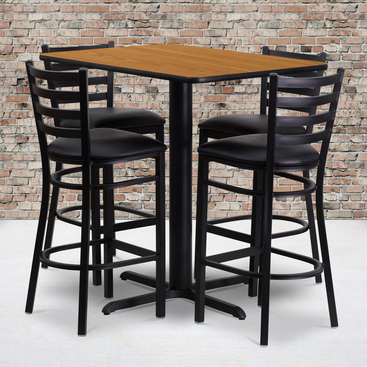 24''W x 42''L Rectangular Laminate Table Set with 4 Ladder Back Metal Barstools - Image 2