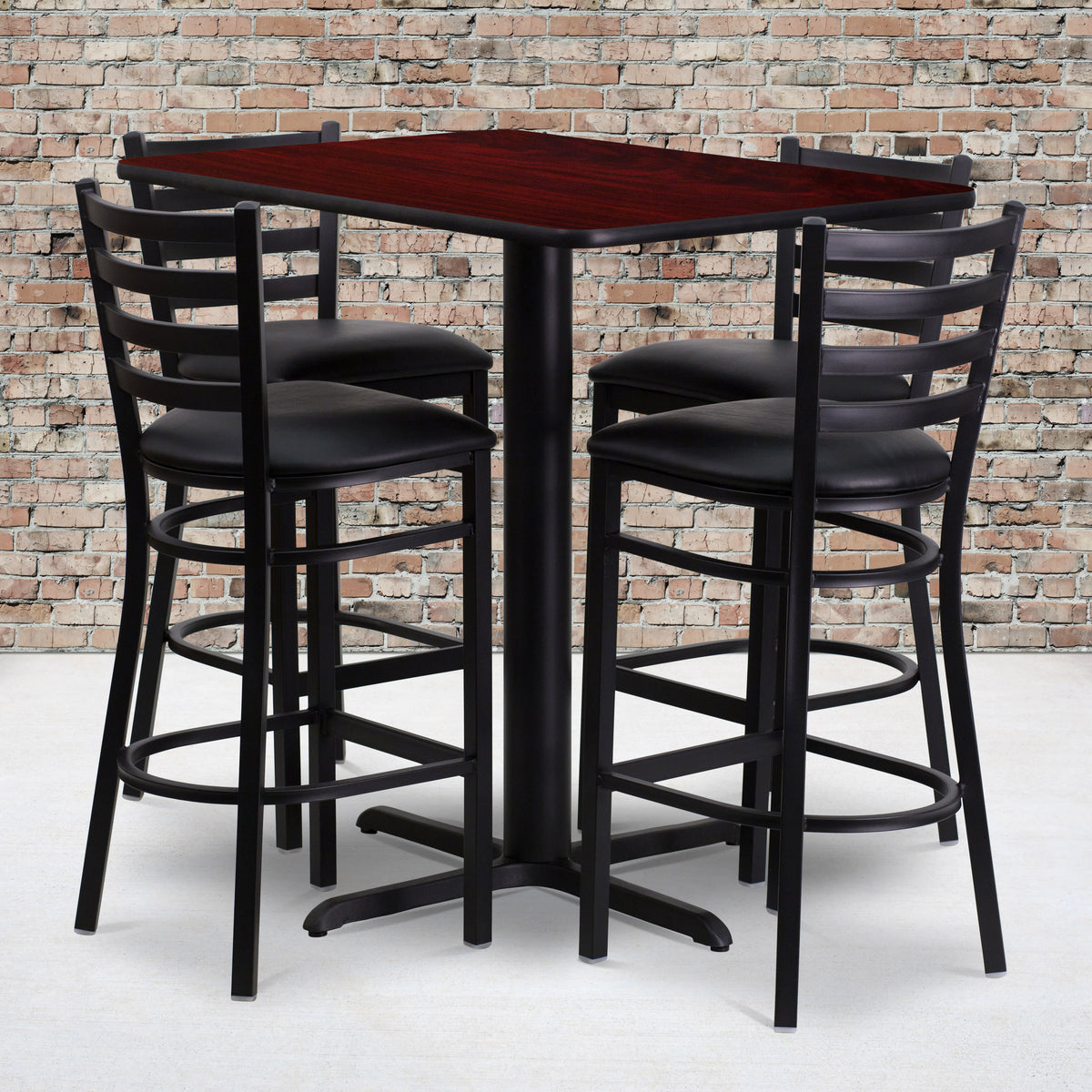 24''W x 42''L Rectangular Laminate Table Set with 4 Ladder Back Metal Barstools - Image 4