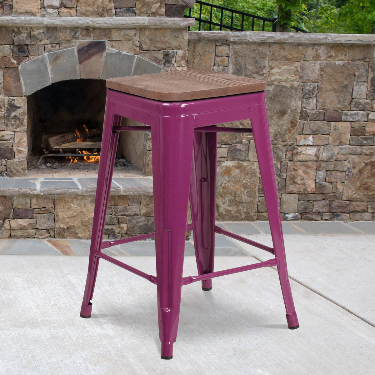 24" High Backless Counter Height Stool with Square Wood Seat - Image 2