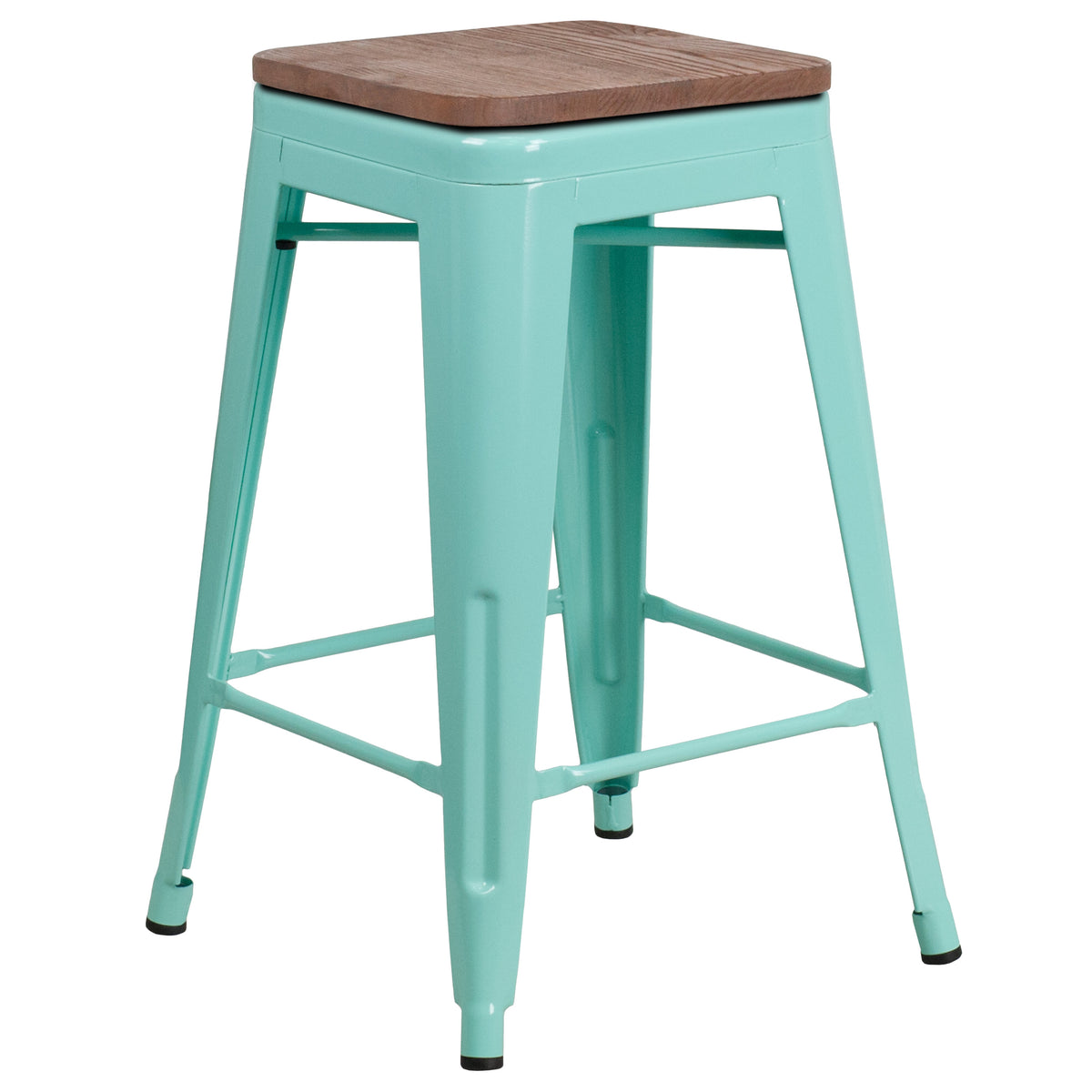 24" High Backless Counter Height Stool with Square Wood Seat - Image 3