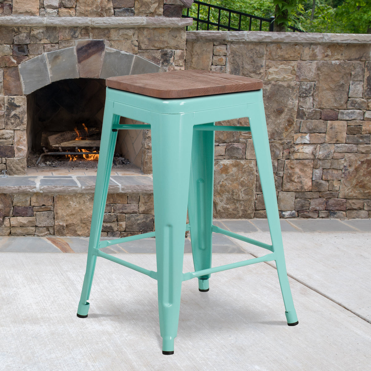 24" High Backless Counter Height Stool with Square Wood Seat - Image 4