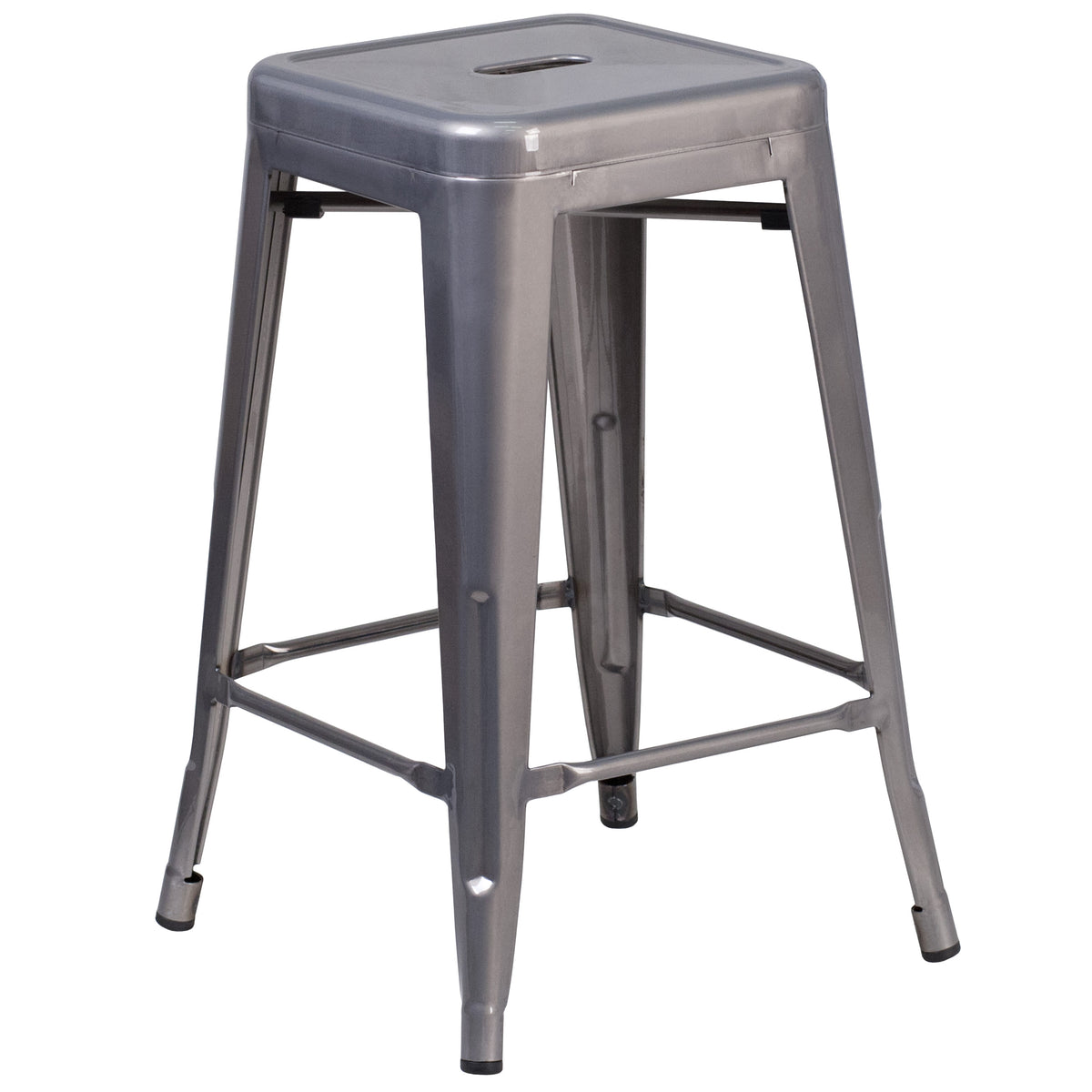 24" High Backless Clear Coated Metal Indoor Counter Height Stool w/ Square Seat