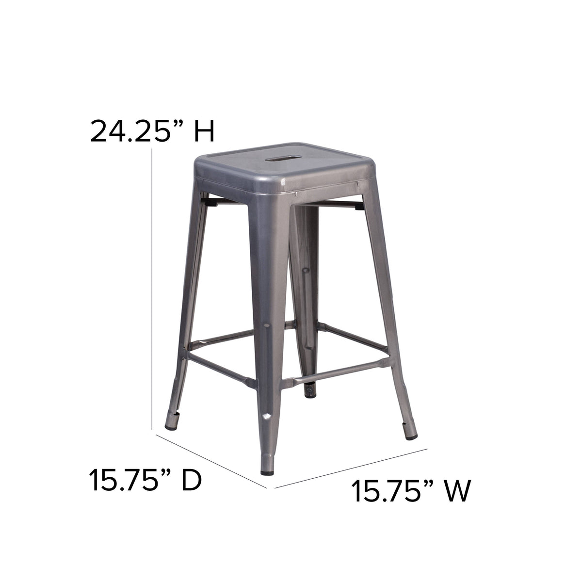 24" High Backless Clear Coated Metal Indoor Counter Height Stool w/ Square Seat - Image 4