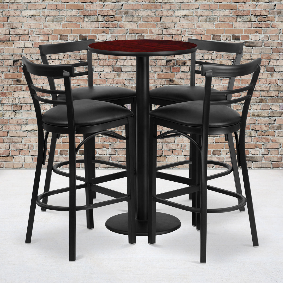 24'' Round Laminate Table Set with Round Base and 4 Ladder Back Metal Barstools - Image 2