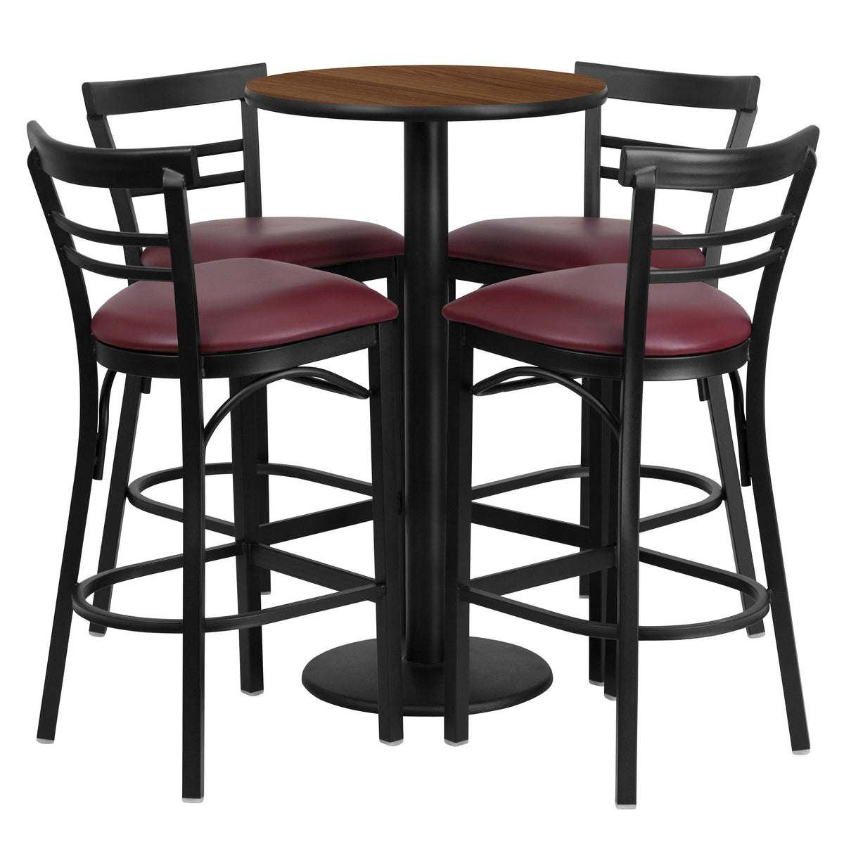 24'' Round Laminate Table Set with Round Base and 4 Ladder Back Metal Barstools - Image 3