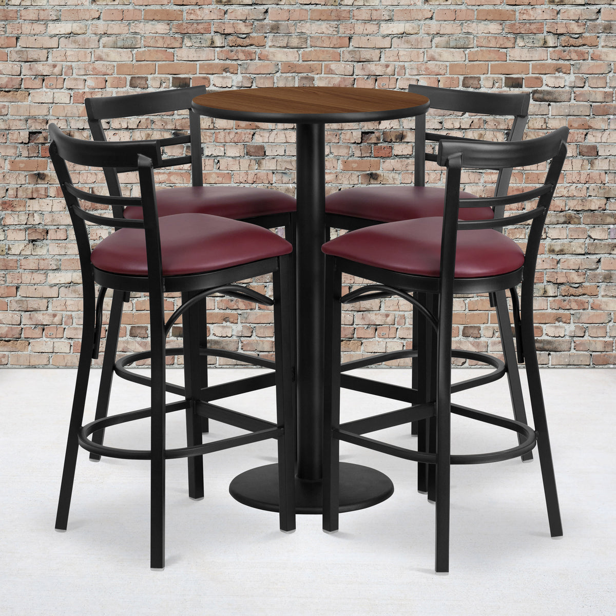 24'' Round Laminate Table Set with Round Base and 4 Ladder Back Metal Barstools - Image 4