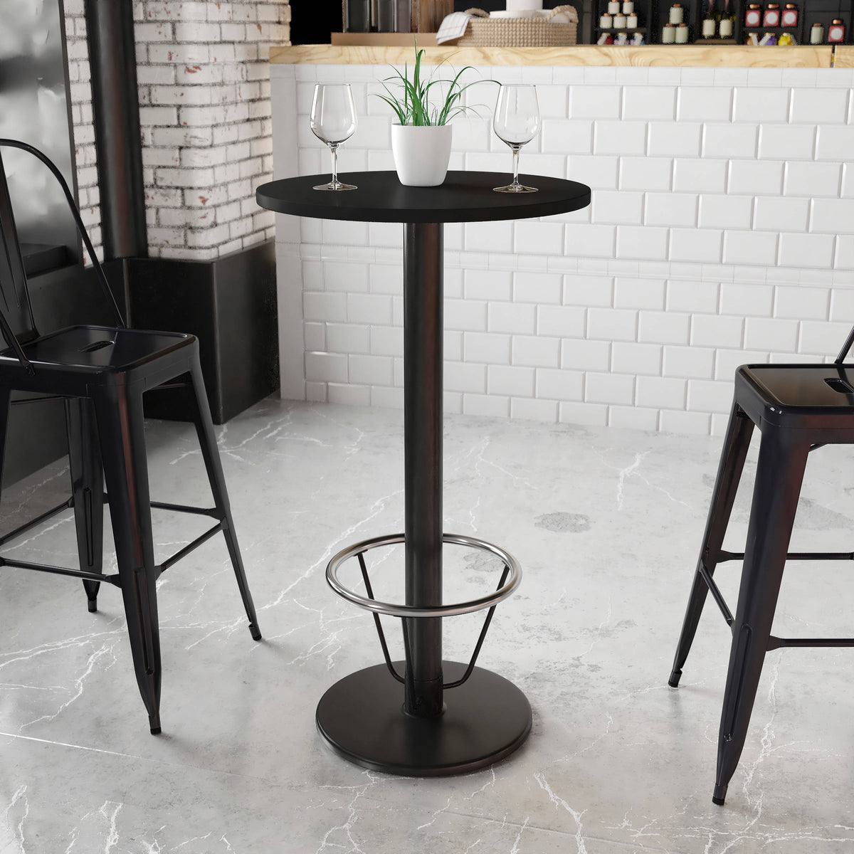 24'' Round Laminate Table Top with 18'' Round Bar Height Table Base - Image 3