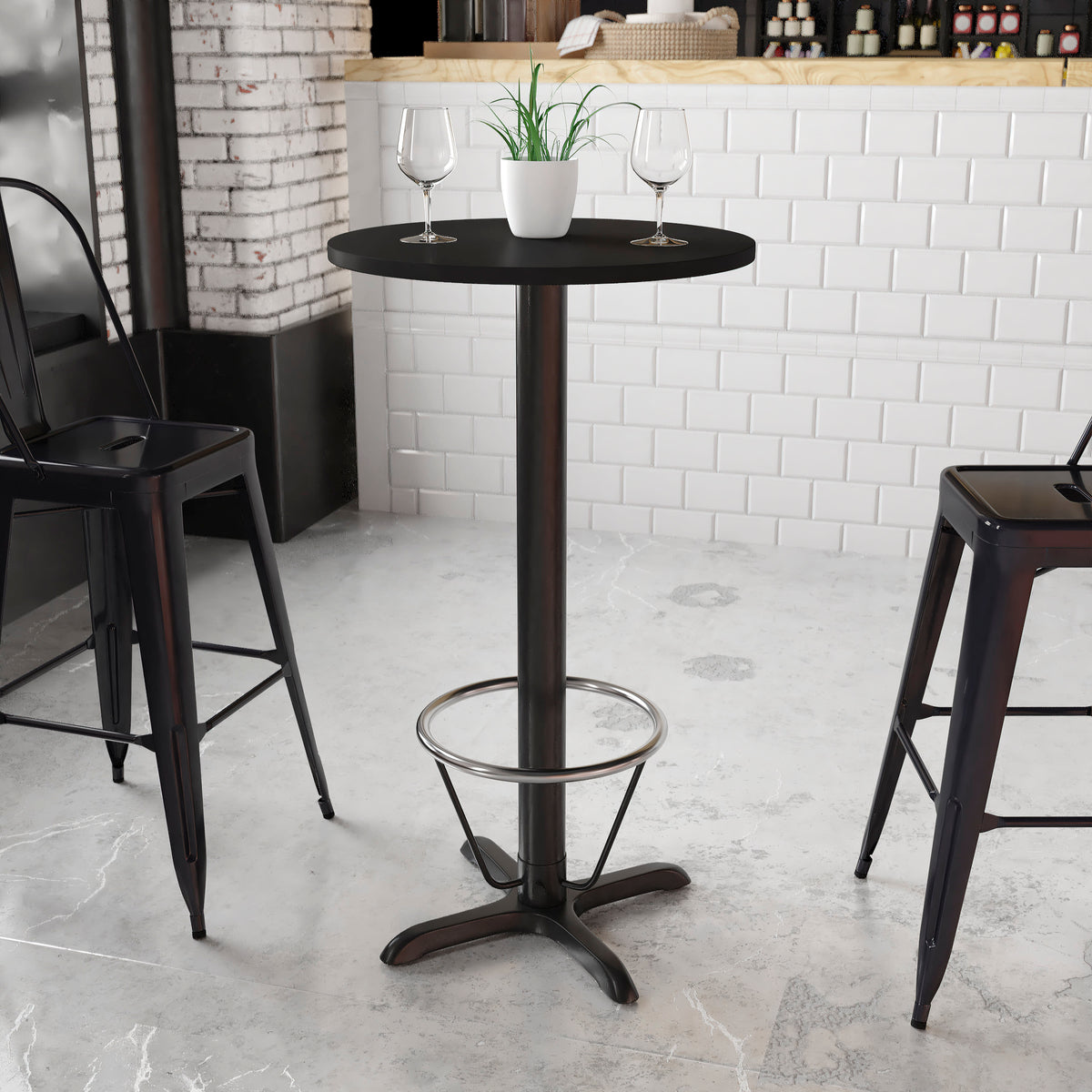 24'' Round Laminate Table Top with 22'' x 22'' Bar Height Table Base - Image 2