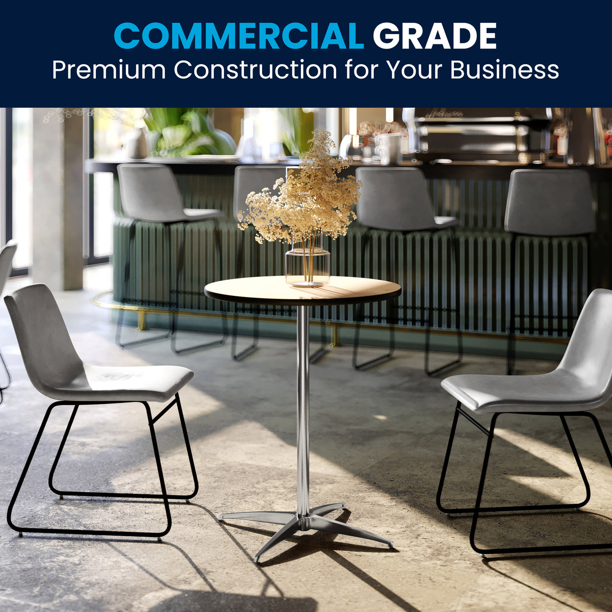 24" Round Wood Cocktail Table with 30" and 42" Columns - Image 2